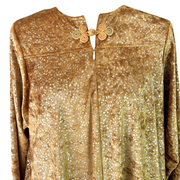 70s Velvet Maxi Mumu Dress David‎ Brown I Magnin Kaftan XS Gold Glam Loungewear - Picture 14 of 16